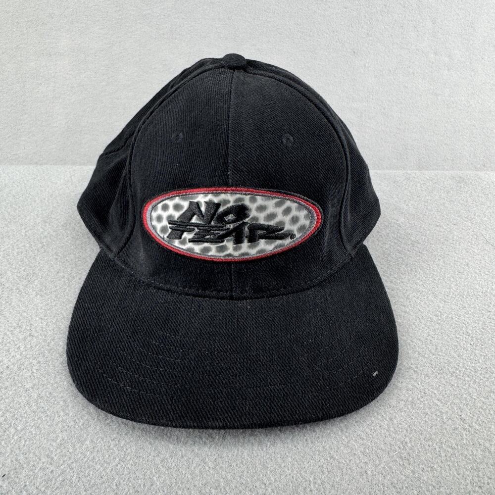 Vintage No Fear Hat Cap Snap Back One Size Black Logo Made USA Skate Mens 90s